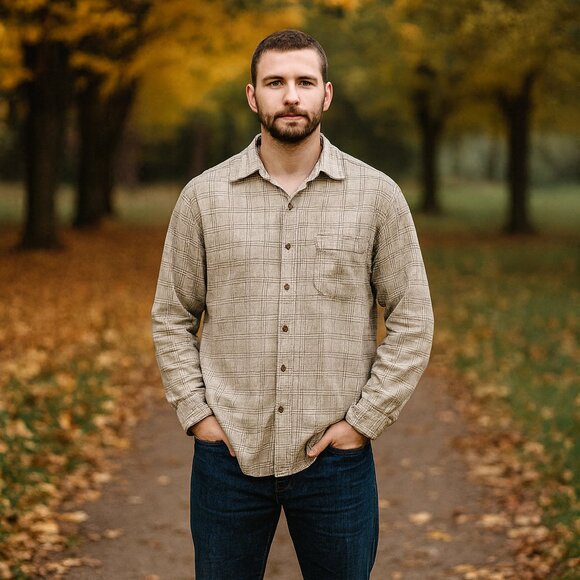 AKA Eddie Bauer‎ Men XL/XG Brown Plaid Button-Down Long Sleeve Work Chore Shirt - Picture 1 of 8